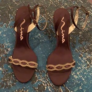 Nina Brown Silk Dress Heels/Sandals